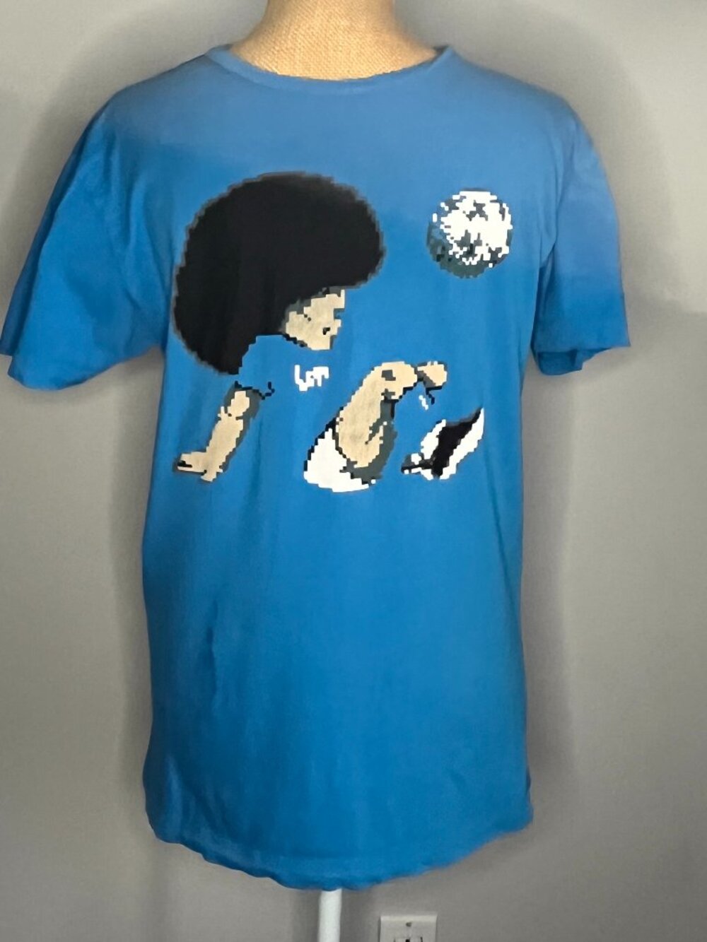COPA Football T Shirt Mens Medium Diego Maradona 8 Bit Pixel Art Blue Argentina